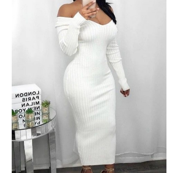 Kali "Pure White" Ribbed Midi Sweater Dress - Picture 5 of 5
